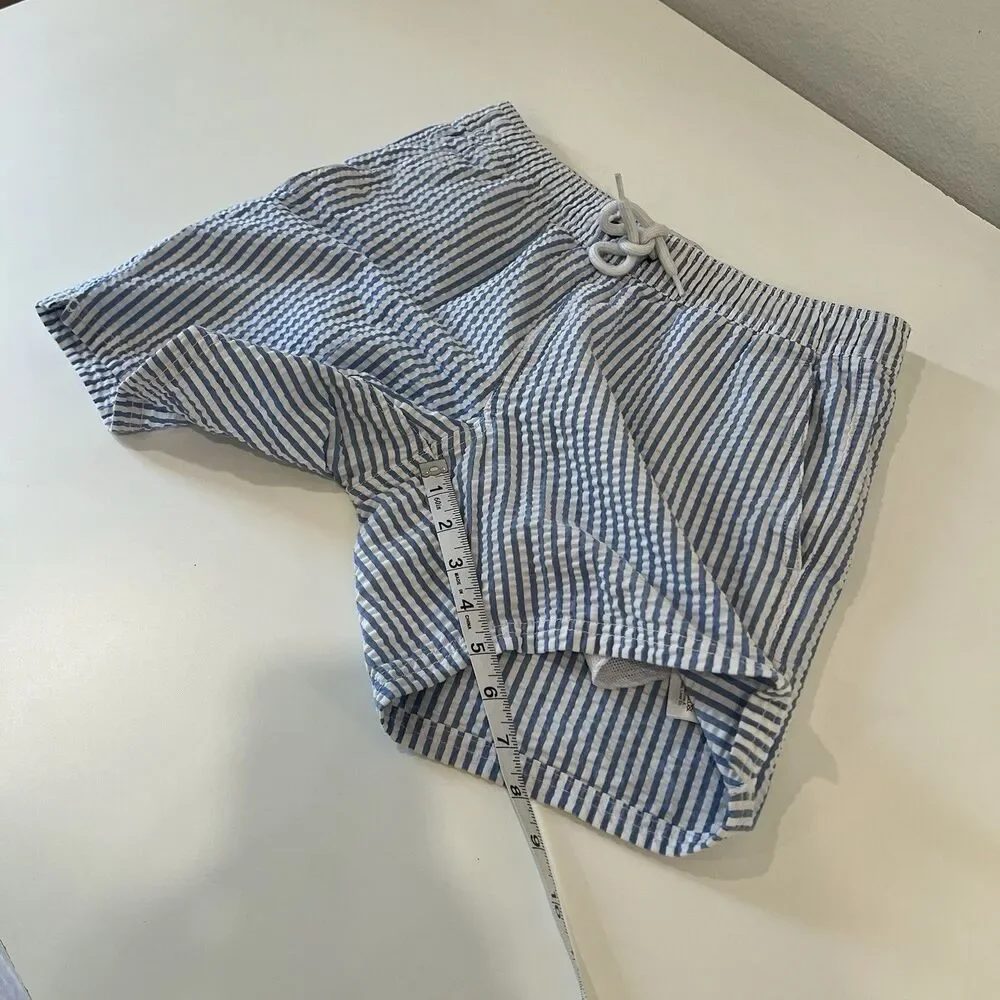 J.Crew Flex Swim Trunks Seersucker Striped Board Shorts Blue Small Mens AK875